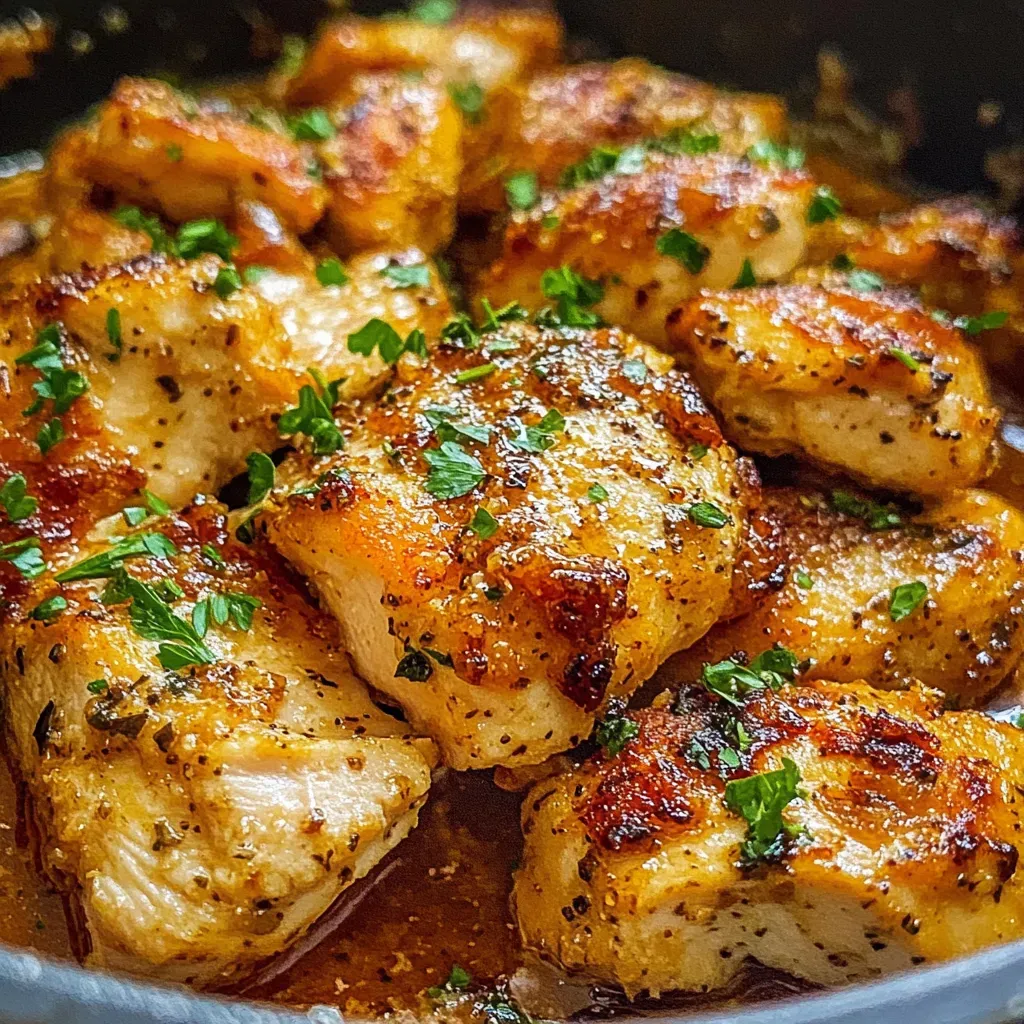 A pan of chicken with herbs and spices.